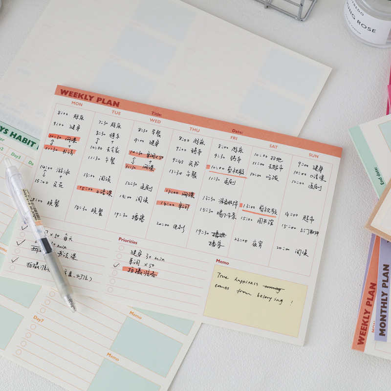 日付計画紙、学生学習目標計画、スケジュール計画紙、破れない付箋|undefined