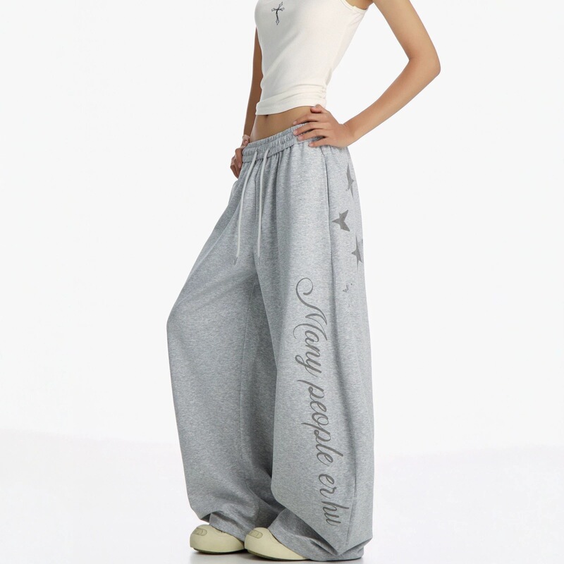 Foreign trade cross-border American retro star and letter print spring and autumn curved sweatpants for men and women, trendy brand, jazz dance straight-leg pants