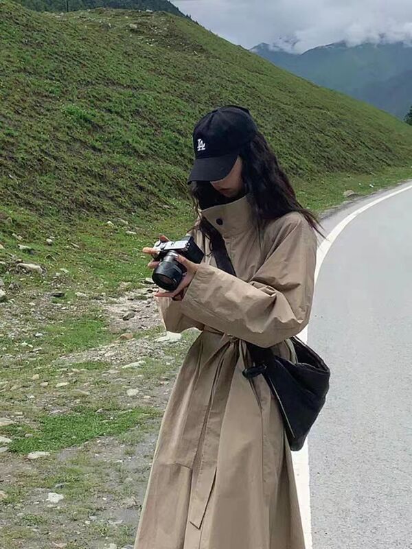 2025长款卡其色立领风衣外套女新款今年流行气质韩版大衣森系笙陇|undefined
