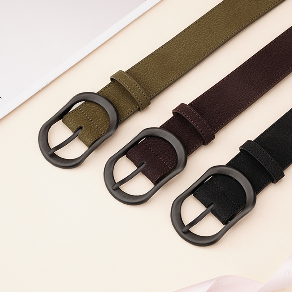 Neue Anzughose aus echtem Leder, schlichte Dornschließe, vielseitiger Gürtel aus Rindsleder für Damen_voghion.com