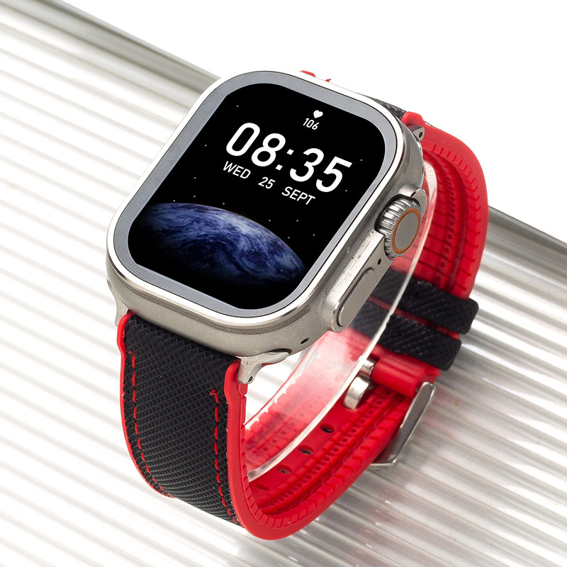 Suitable for Apple Iwatchss10/11 Watches and Huawei Gt5/Gt6 Watch Straps, Breathable Nylon Rubber Pin Buckle Strap