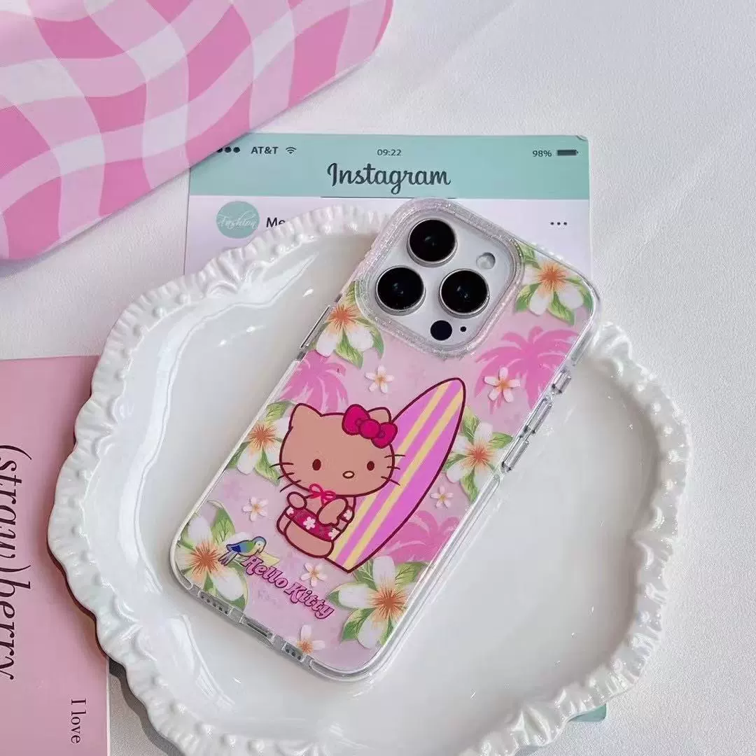 Чехол для телефона (Apple iPhone) совместим с серией iPhone 12–17, дизайн «surf kitty» с браслетом