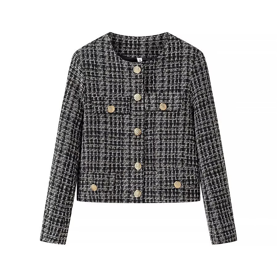 2024 European and American style autumn women's suit jacket with button details and texture 2331