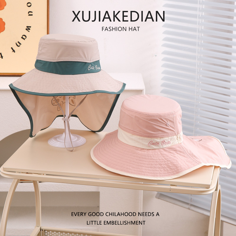 Sombrero de protección solar de verano para bebés, sombrero de ala grande, sombrero de chal, protector de cuello, secado rápido, sombreado al aire libre para niños, sombrero de pescador de sol