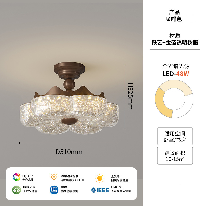 [Estrictamente seleccionado] Lámpara de techo de protección ocular nueva lámina de oro francesa, lujo ligero, habitación privada de resina de alta gama, lámpara de flor creativa