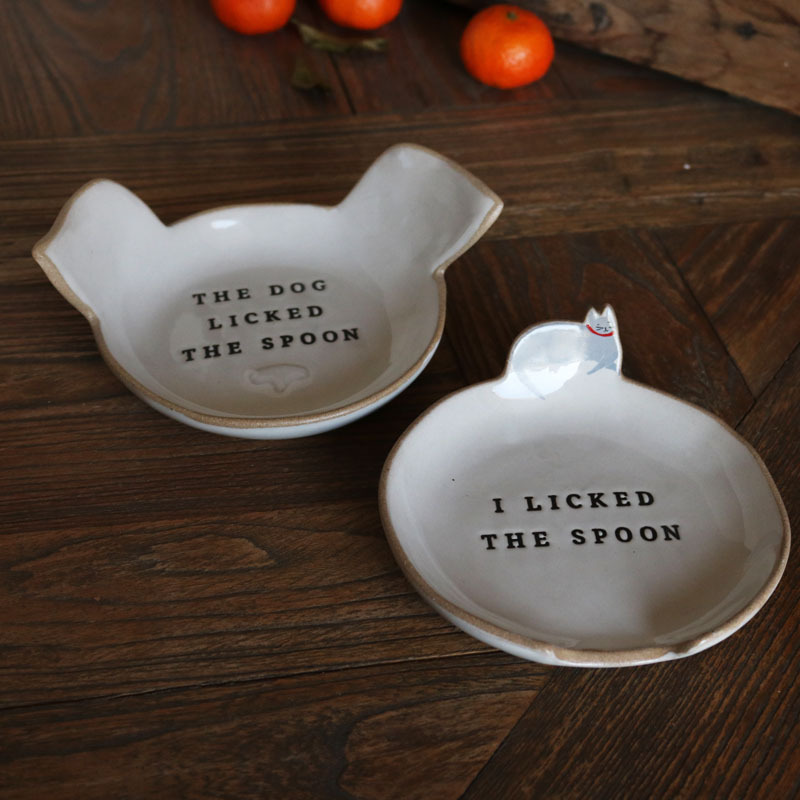 Exported to the Uk High-Temperature Stoneware Retro Color Creative Pig Head/Kitten Stereo Spoon Holder/Plate with Customized Logo