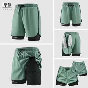 Cross-border European-size Fake Two-piece Sports Shorts Quick-drying Running Training Fitness Lined American-style Breathable Sports Pants