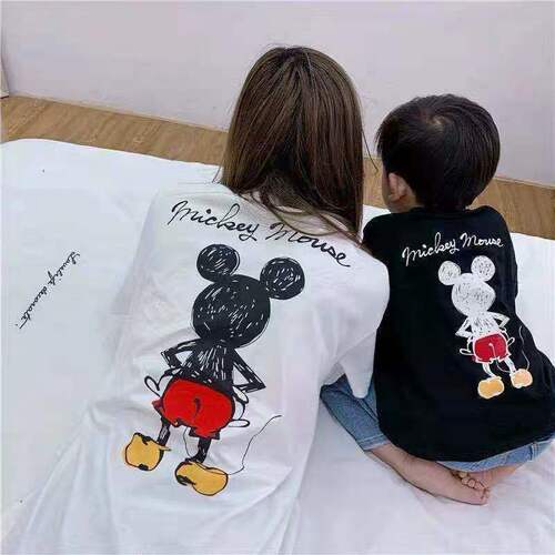  new summer style Mickey Kindergarten parent-child clothing for a family of three, family clothing, cotton short-sleeved T-shirts