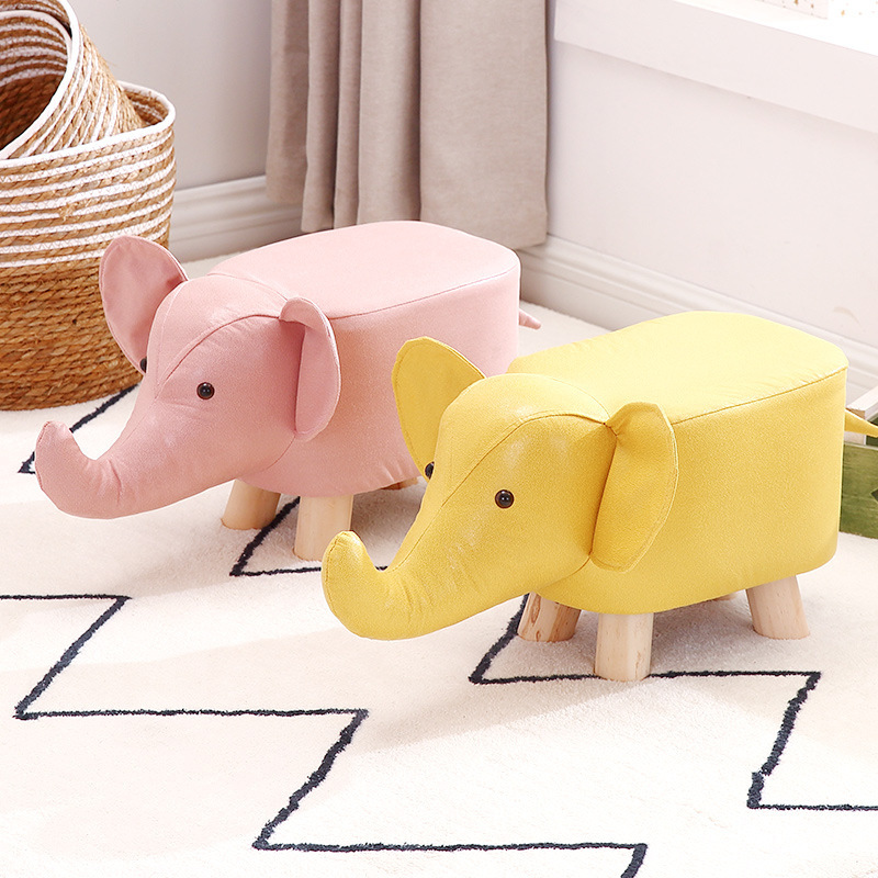 Small Stool Household Children's Stool Cartoon Elephant Stool Internet Popular Solid Wood Fabric Low Stool Animal Stool Door Shoe Changing Stool
