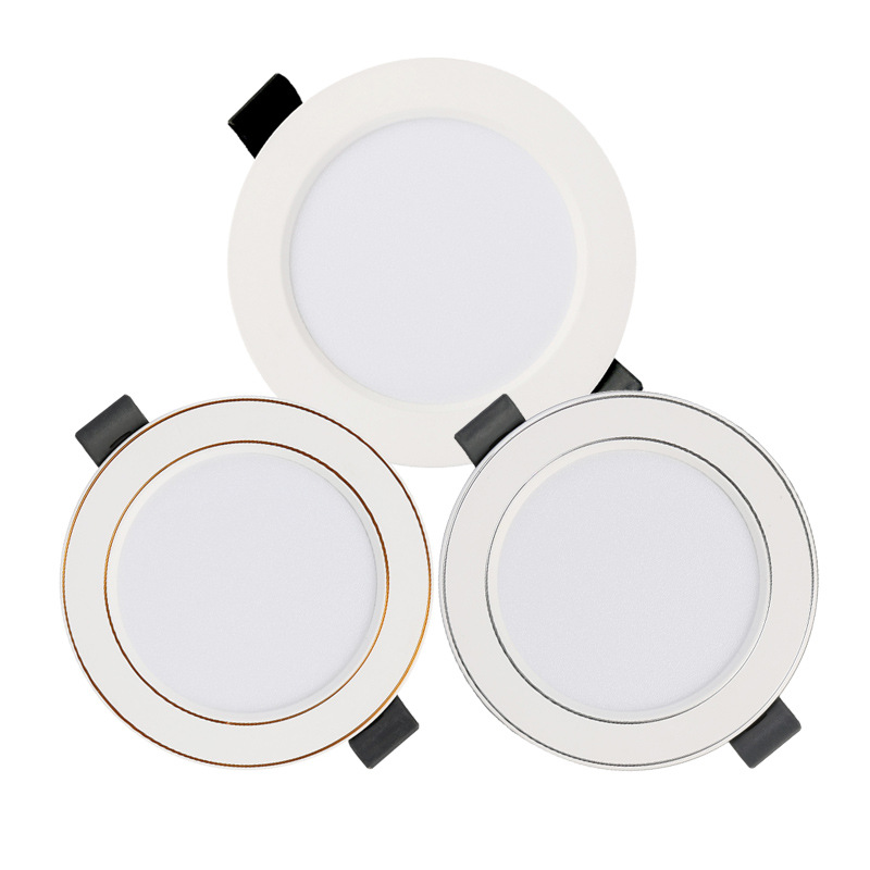 En stock al por mayor led downlight incrustado ultra-delgada anti-reflejo de tres colores hogar 8W Todo techo de aluminio agujero lámpara Zhongshan lámparas