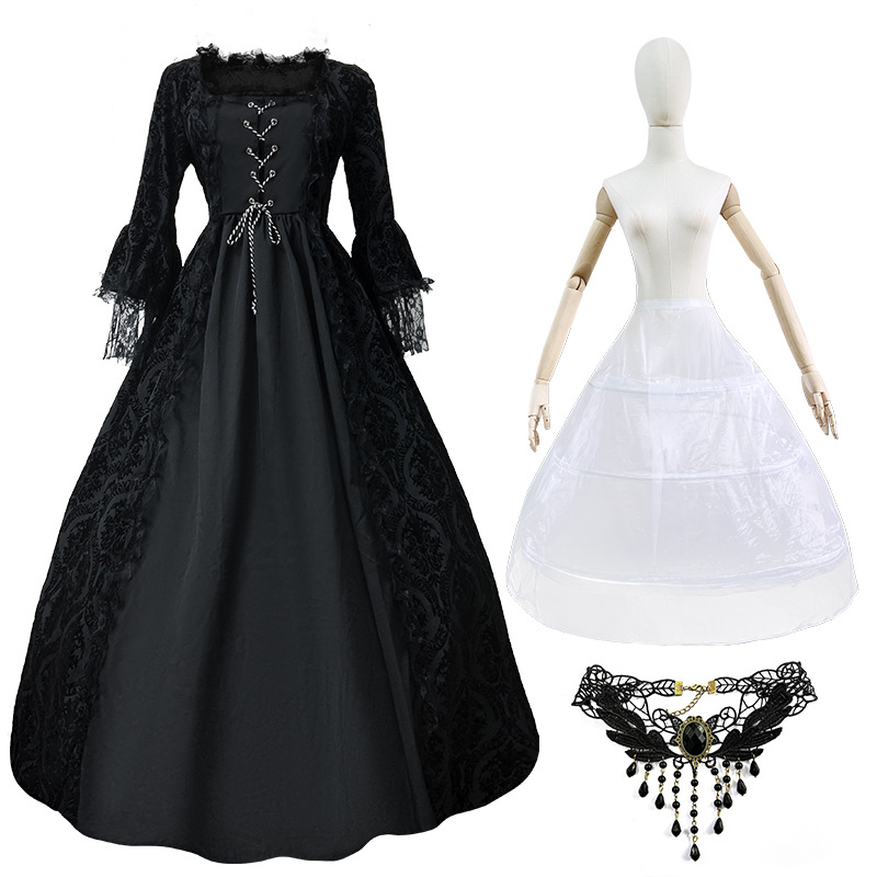 S-5xl más tamaño vestido de corte de alta gama encaje costura gran swing vestido retro medieval renacimiento vestido