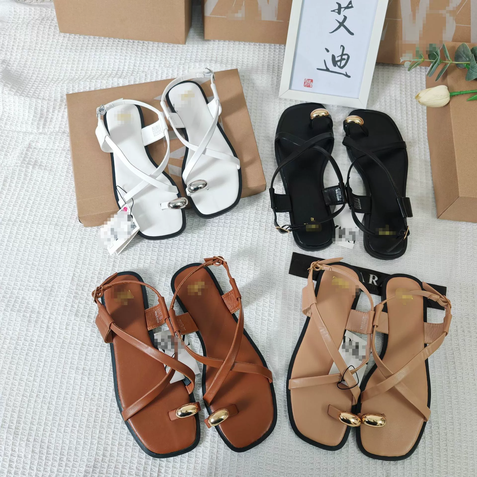 Ins Amazon трансграничные оригинальные одиночные ZAR новые плоские сандалии с поперечным ремешком дизайн пряжки женская обувь slippers