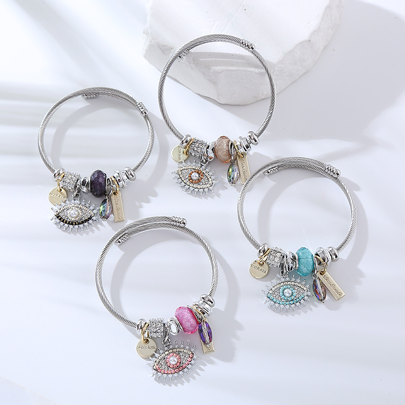 Panjiadora DIY Beaded Bracelet Evil Eye Personality Bracelet Beaded silver Adjustable Couple Bracelet Batch