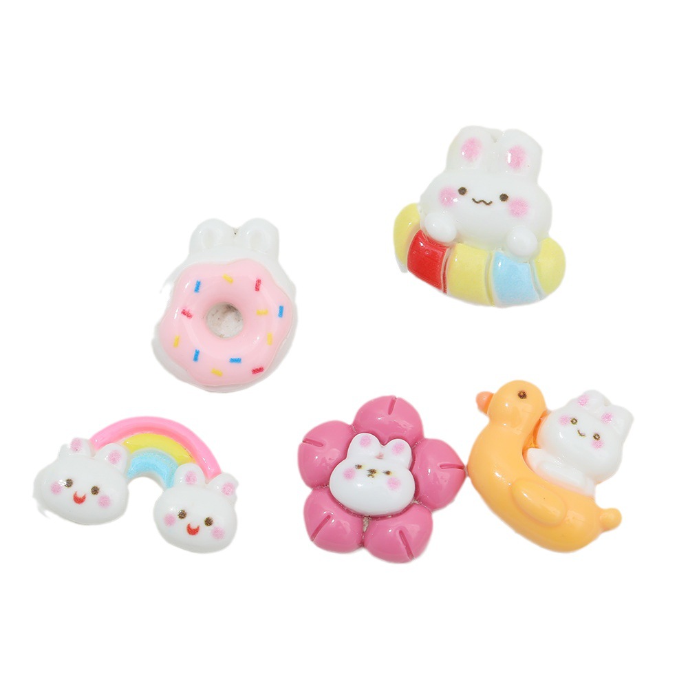 Brillante Arco Iris lindo conejo donut DIY accesorios de resina teléfono móvil Shell horquilla accesorios para el cabello agujero zapato hebilla material al por mayor