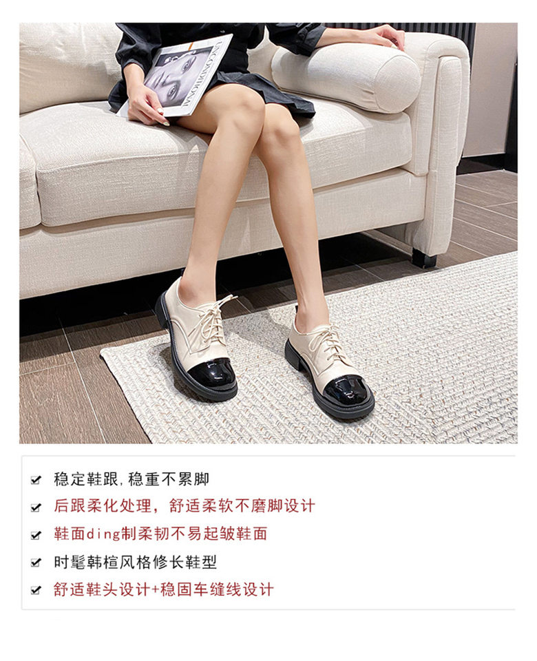 Giày lười nữ Mary Jane mũi tròn phối màu đế dày gót vuông 3–5 cm — Màu trắng, Màu đen chi tiết 8