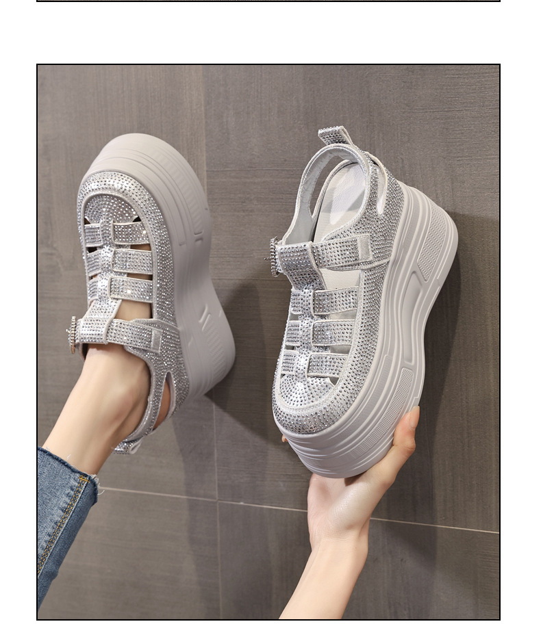 Sandal quai ngang đính đá đế dày HC5520 cho nữ mùa hè 2025 — Màu đen, Màu trắng, Màu bạc chi tiết 12