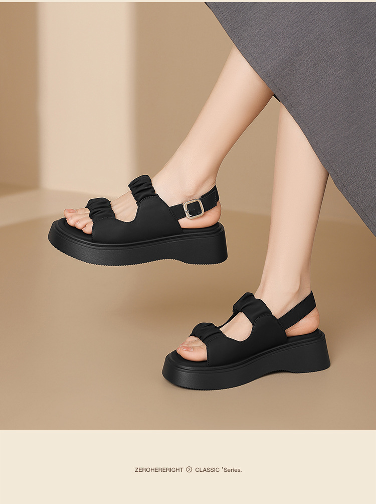 Sandal đế dày xếp ly nữ phong cách La Mã hở ngón đi biển — JF207P màu be chi tiết 21