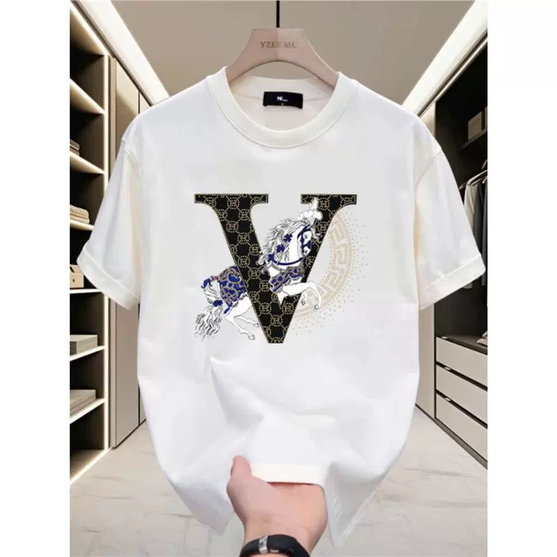 Новая летняя высококачественная мужская футболка из чистого хлопка в корейском стиле, повседневная универсальная футболка с круглым вырезом и короткими рукавами из чистого хлопка, доступная роскошная красивая мужская одежда