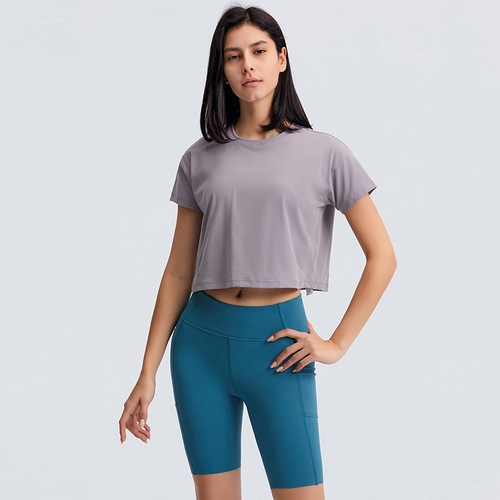 New lightweight and breathable sports fitness top, versatile and simple moisture-wicking solid color yoga wear for women