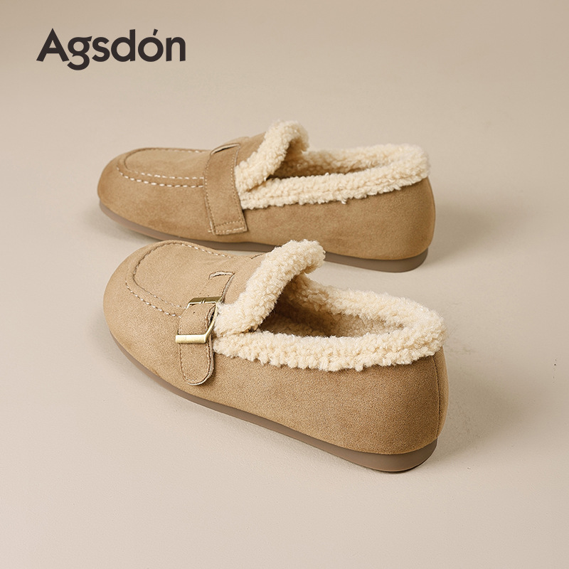 Zapatos de botellas de terciopelo Augusto Lion Dengjia Bocken para mujeres 2025 nuevos zapatos de invierno y otoño con una base plana de frijoles de frijoles zapatos retrógrados Lefour