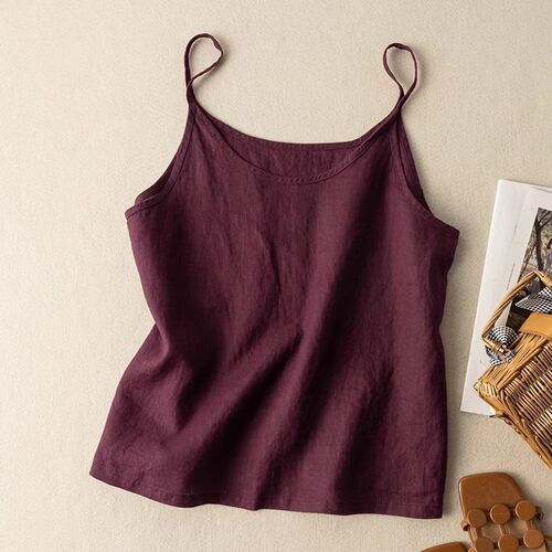 2026 summer new style literary linen suspender loose inside simple sleeveless base large size top for women