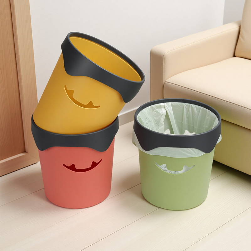 Large Household Trash Can with a Stylish Design for Kitchen, Living Room, Bathroom, and Bedroom; Cute and Luxurious Waste Bin in Dopamine Colors