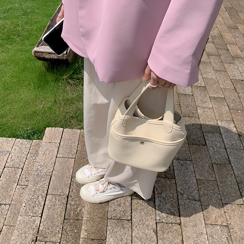 Geantă de mână coreeană Instagram New Basket Bag simplă și la modă din piele moale texturată crossbody găleată bag pentru femei_voghion.com