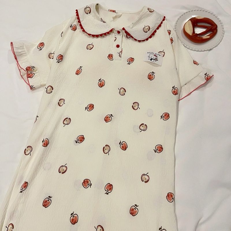 Camisón de algodón de nube con almohadilla para el pecho pijama de cuello de muñeca de manga corta de verano para mujer