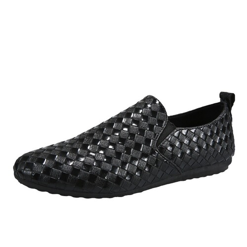 2024 Autumn New Bean Bean Shoes Soft Sole Soft Face Youth Fashionable Woven Breathable One-Piece Casual Men's Leather Shoes