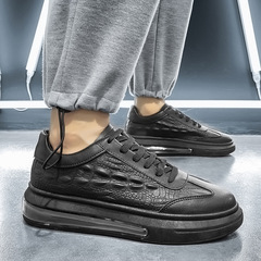 Spring and autumn men's shoes, height-increasing casual shoes, versatile shoes, male student shoes, air-cushion McQueen shoes, leather-covered small black and white shoes