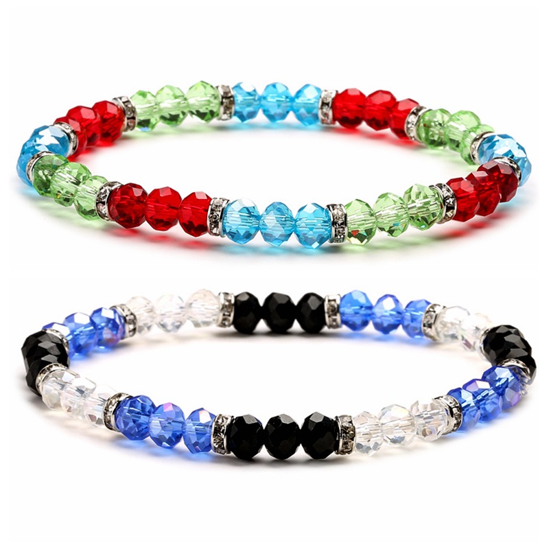 Cruz-frontera Super brillante colorido cristal 6MM cristal cuentas pulsera multi-color cristal cuentas pulsera