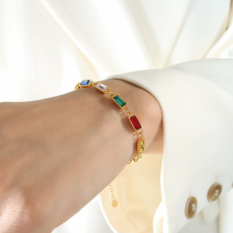 Nuevo estilo retro chino colorido rhinestone costura collar pulsera no desvanecimiento nicho simple titanio acero dopamina joyería