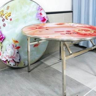 Stainless Steel Folding Round Table Colorful Explosion-Proof Tempered Glass Surface Anti-Scalding Plus Turntable Home Dining Table Dining Table Banquet Table