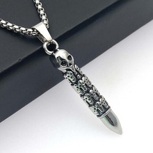 欧美万圣节复古朋克风钛钢项链个性骷髅子弹头龙柱吊坠饰品轻奢