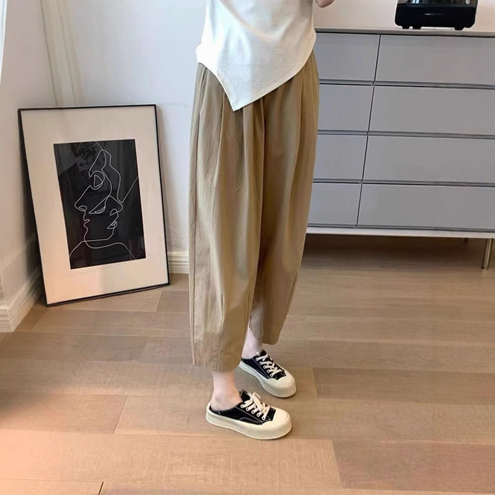 薄款阔腿九分裤女夏季休闲直筒萝卜裤小个子日系显瘦宽松工装裤潮