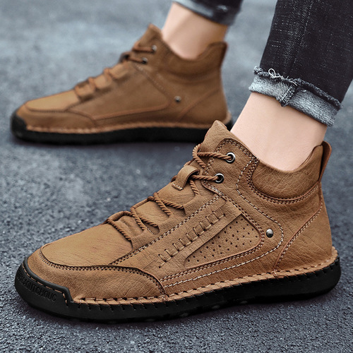 Men's Winter Warm Martin Boots Mid-Cheel Snow Boots British Style Sports Short Boots Work Casual Outdoor Boots for Larger Men