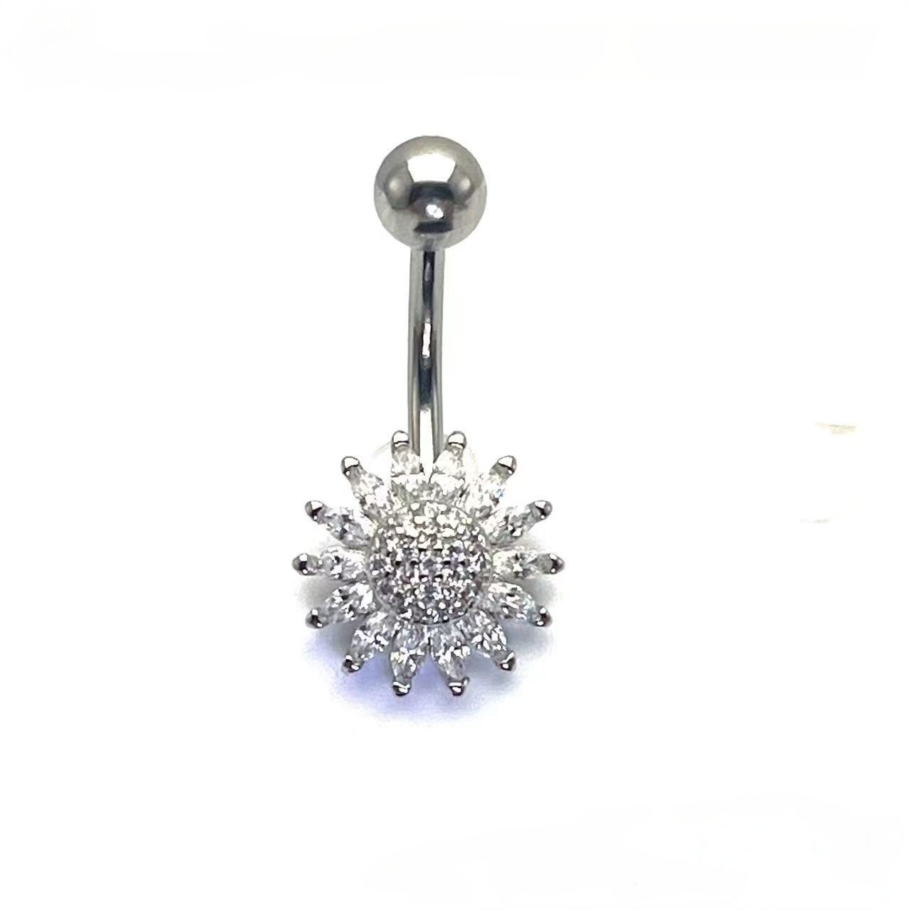 Butterfly Gold Flower Belly Button Ring Stainless Steel CZ Belly Ring Dangle Navel Jewelry detail image 8
