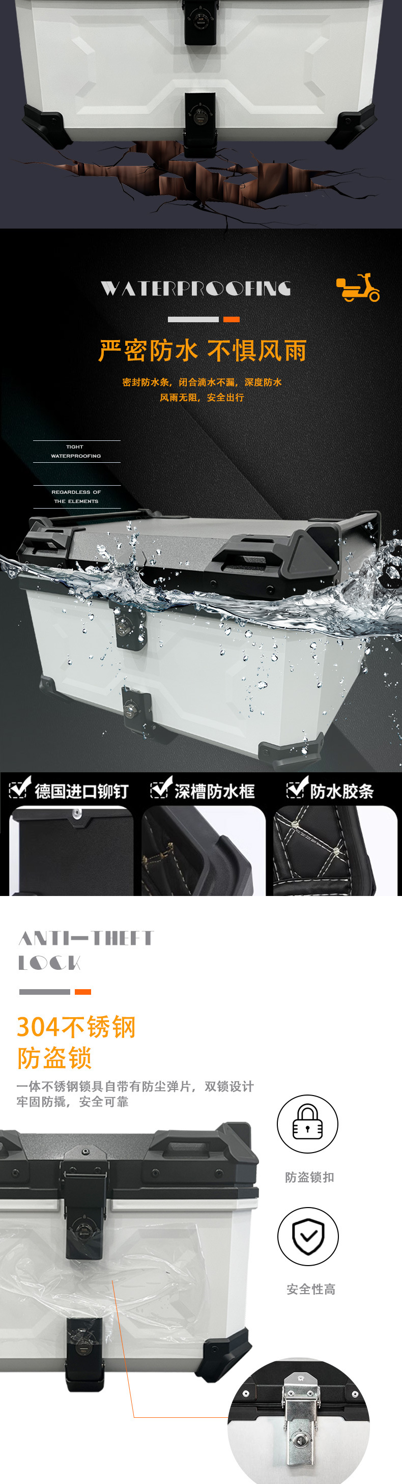 Cross-Border Best-Selling Motorcycle Trunk, 58L Super Large Capacity, Waterproof, Scratch-Resistant, Strong Load-Bearing Capacity, Electric Vehicle Trunk