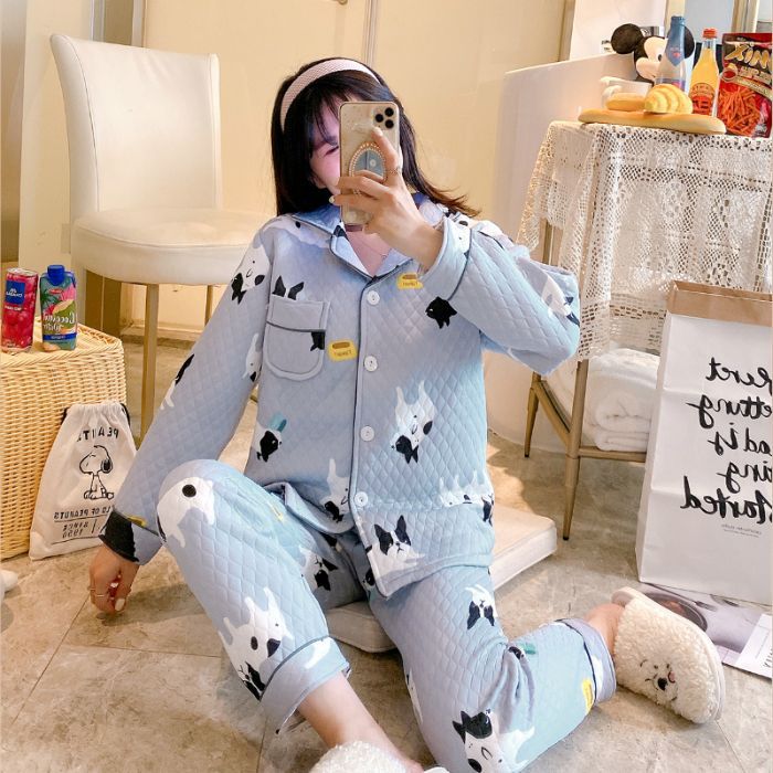 Otoño y invierno nuevo pijama de mujeres cardigán de aire mezclado chicas lindas dibujos animados princesa impresión ropa para el hogar