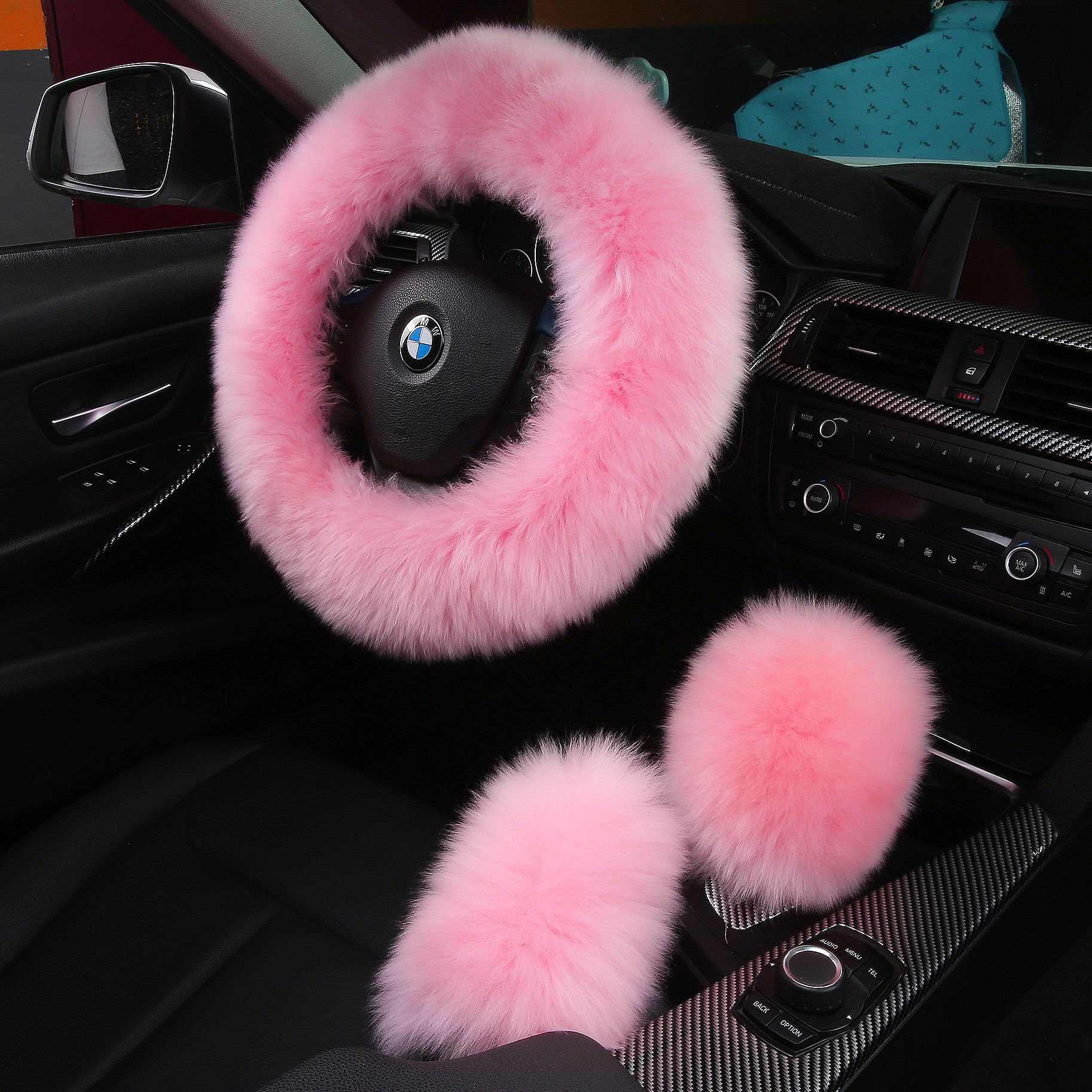 한국 핑크색 핸들 커버 + 기어 커버 + 핸드 브레이크 커버