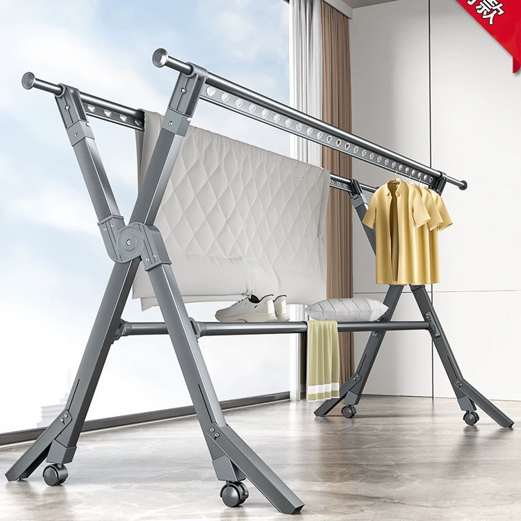 Алюминиевый сплав складной вешалка для пола телескопический стержень вешалка для домашнего балкона