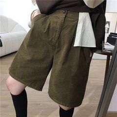 高腰复古中裤五分裤女秋冬季新款外穿宽松A字阔腿休闲灯芯绒靴裤