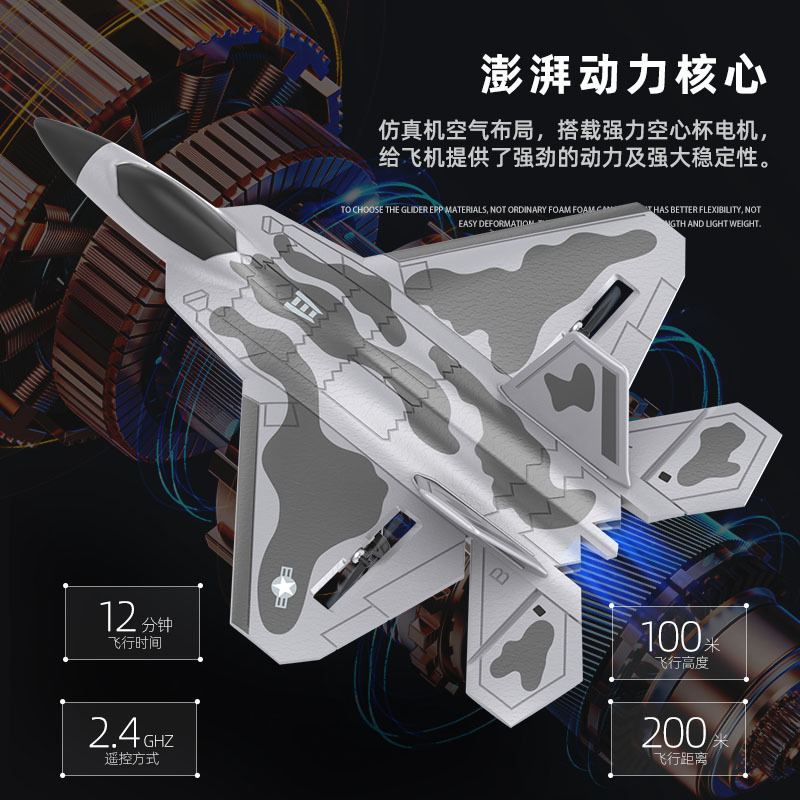 Transfronterizo BM22 cuatro canales aeronave de control remoto F22 avión de combate modelo de ala fija planador EPP avión de espuma