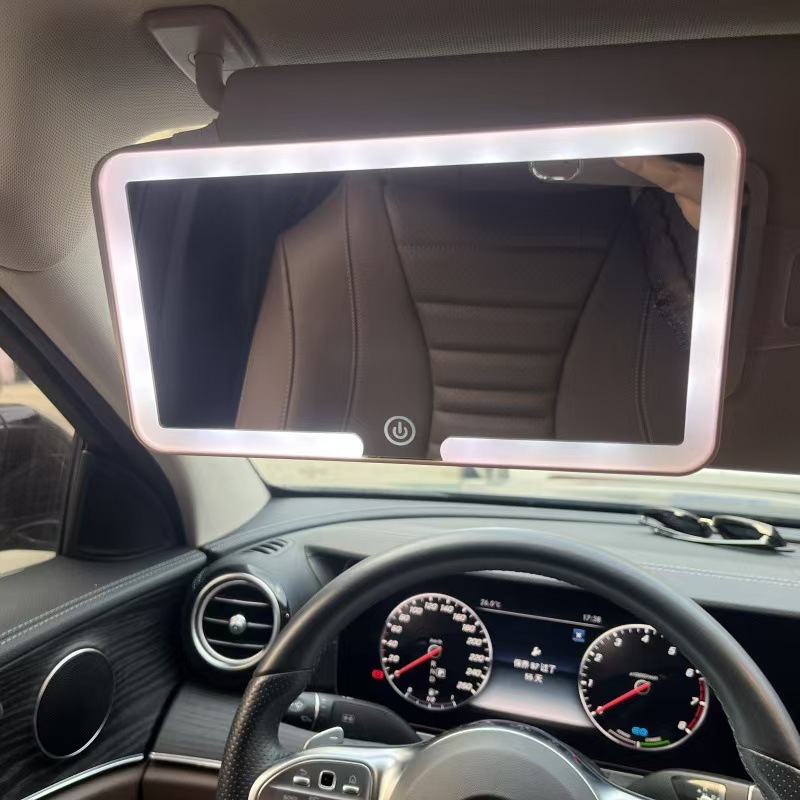 Espejo de maquillaje interior con lámpara de alta definición, visor solar universal, co-piloto, espejo de maquillaje multifuncional, regalo de luz tricolor