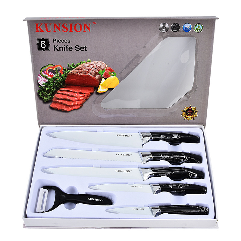 Cuchillo de cocina multifuncional con patrón de diamante, cabeza galvanizada, mango de abdomen grande, conjunto de seis piezas, cuchillo de cocina de caja de regalo personal de negocios doméstico image 9