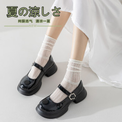 堆堆襪 女 日系春夏款純白棉質網眼透氣木耳花邊襪中筒月子襪批發