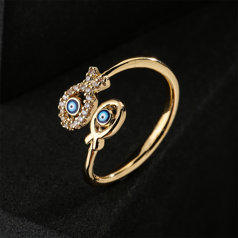 Jewelry drip eye of the demon Lord of the rings copper ring real gold  plated Pisces design geometric openings