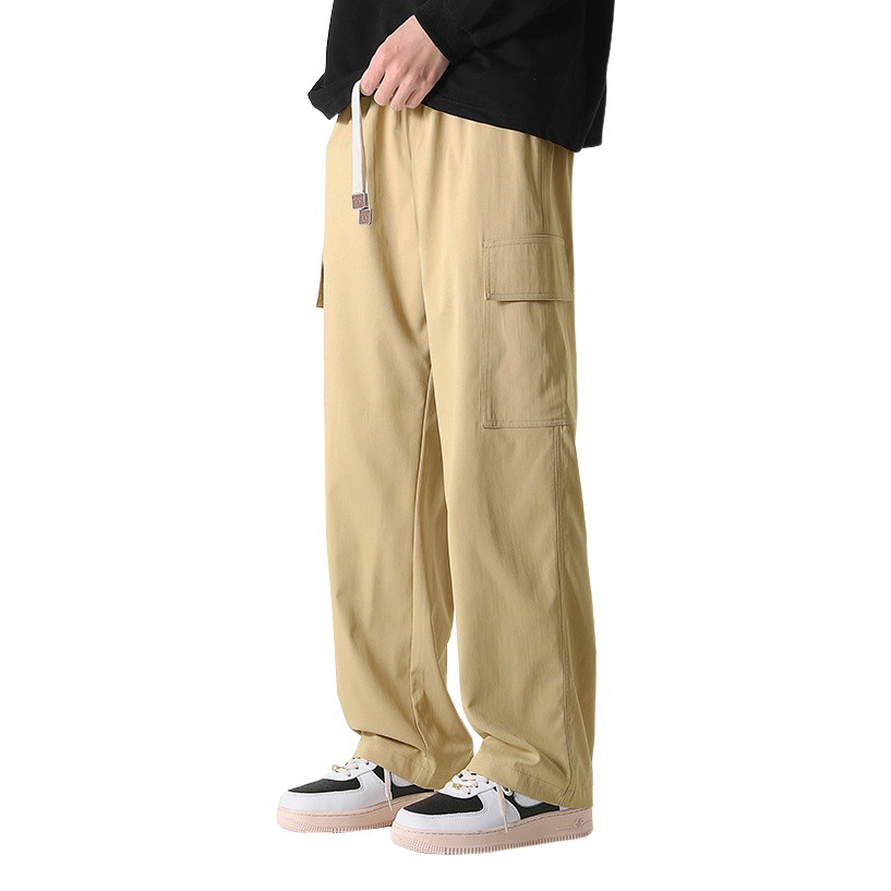 Pantalones rectos pantalones de pierna ancha para hombres primavera y otoño color sólido ropa de trabajo multibolsillos pantalones sueltos casuales de manga larga sensación de drapeado de moda