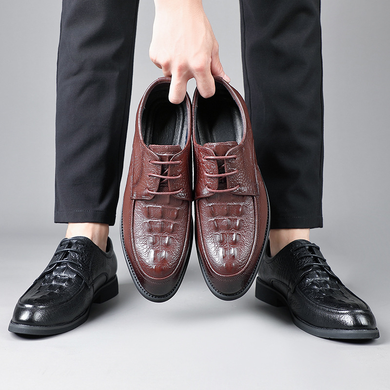 Primera capa de piel de vaca de los hombres zapatos de cuero casuales de negocios de cuero genuino cocodrilo Caballero señaló zapatos de los hombres británicos de una sola capa zapatos image 4