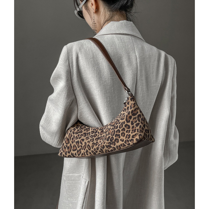 Genuine leather women 2024 new style extremely simple leopard print frosted cowhide stick armpit for women, single_voghion.com